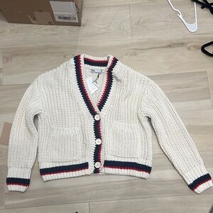 Zara Cream Cardigan with Navy and Red Accents